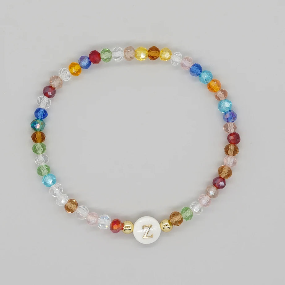 Crystal and Shell Initial Letter A to Z Boho Bracelet
