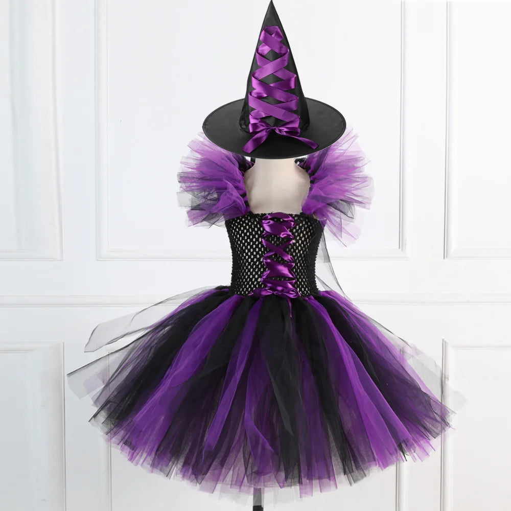 Halloween New Witch Dress Cosplay Costume Dress for Girl Carnival Party Dress Hat Broom Fancy Clothes Suit - Charlie Dolly