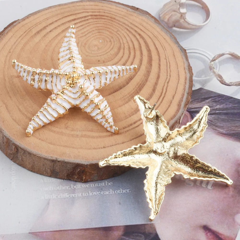 2026 New Trend Pink Black Blue White Enamel Drip Oil Starfish Earrings Women Boho Ethnic Retro Statement Big Earrings Jewelry