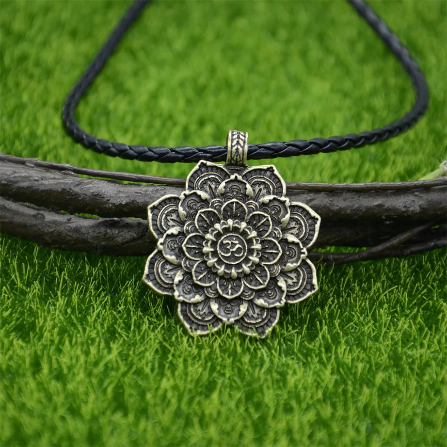 Wiccan Sun Moon Star Mandala Lotus Amulet Necklace, Sacred Witchy Talisman