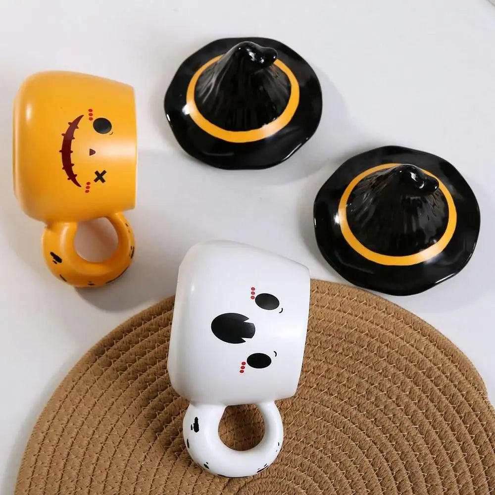 Halloween Ceramic Cup Ghost Mug Creative Cute Couple Mug Gift Afternoon Tea Breakfast Milk Cup Home Office Drinking cup With Lid - Charlie Dolly