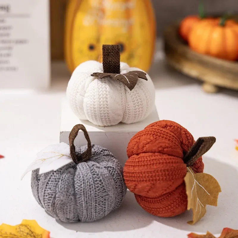 Harvest Festival Knitted Colorful Pumpkin Thanksgiving Day Home Decorative Pumpkin Happy Halloween Day 2024 Punmkin Oranments - Charlie Dolly