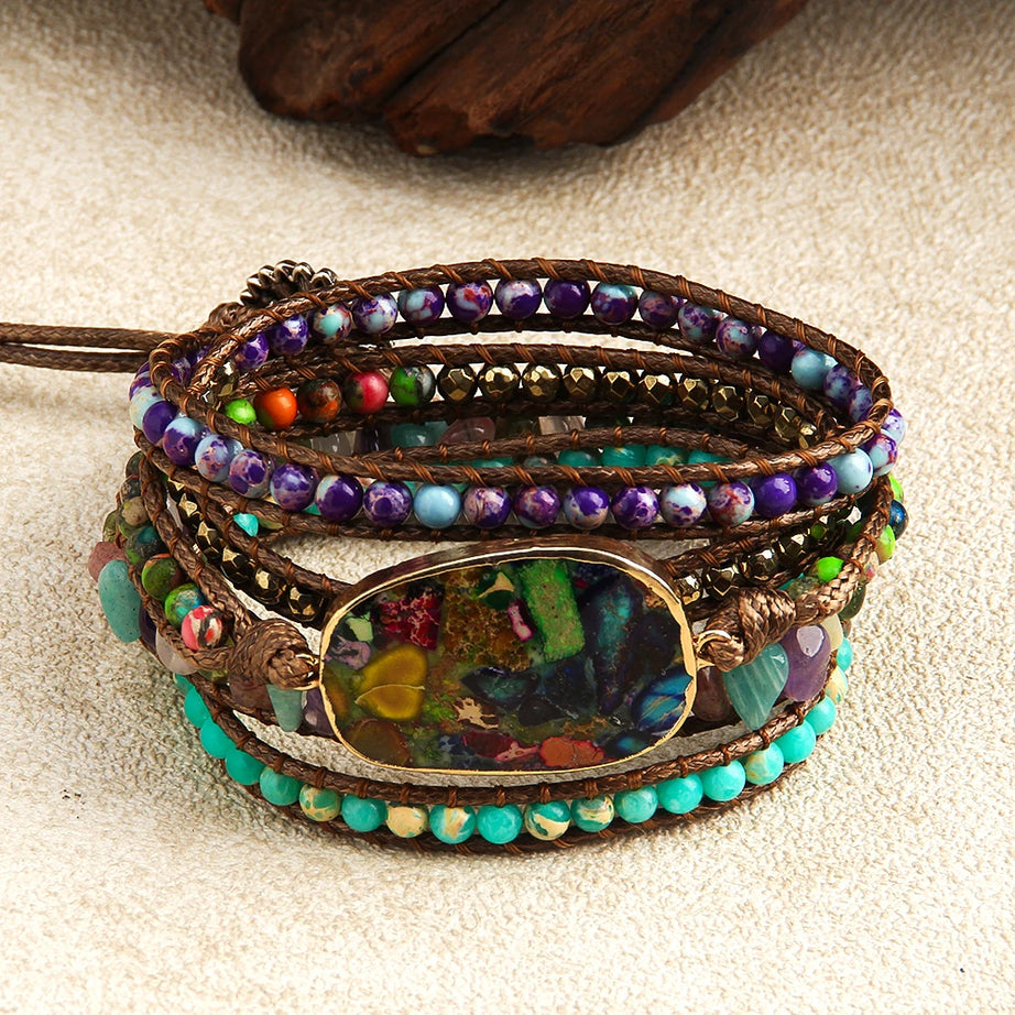 Mixed Stone Five Strand Wrap Bracelet
