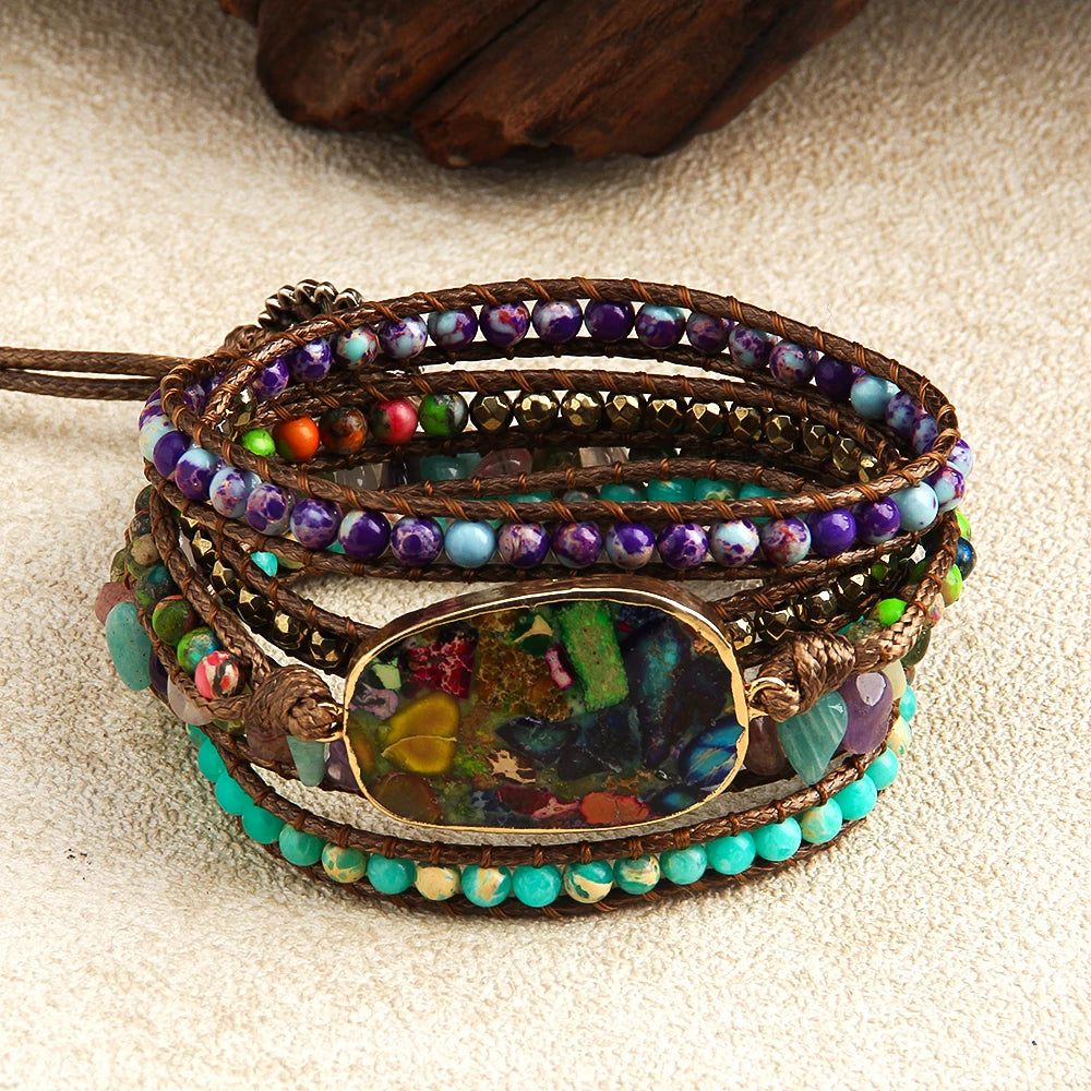 New Designer Women Vegan Boho Bracelet Handmade Mixed Natural Stones Charm 5 Strands Wrap Bracelets Women Jewelry
