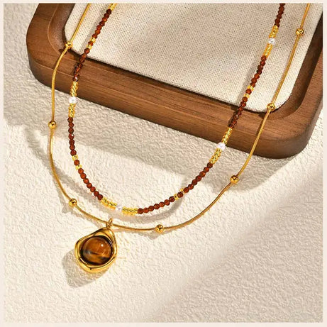 Beaded Choker Necklace for Women, 18K Gold Plated Boho Colorful Natural Stone Beads Chain Necklace stackable Handmade Jewelry - Charlie Dolly