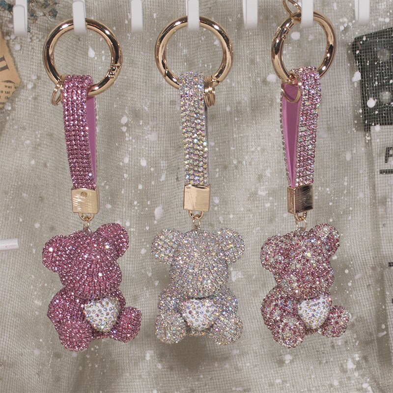 keychain cute diamond-encrusted bear car key pendant diamond female high-end personality bag pendant Valentine's Day present - Charlie Dolly