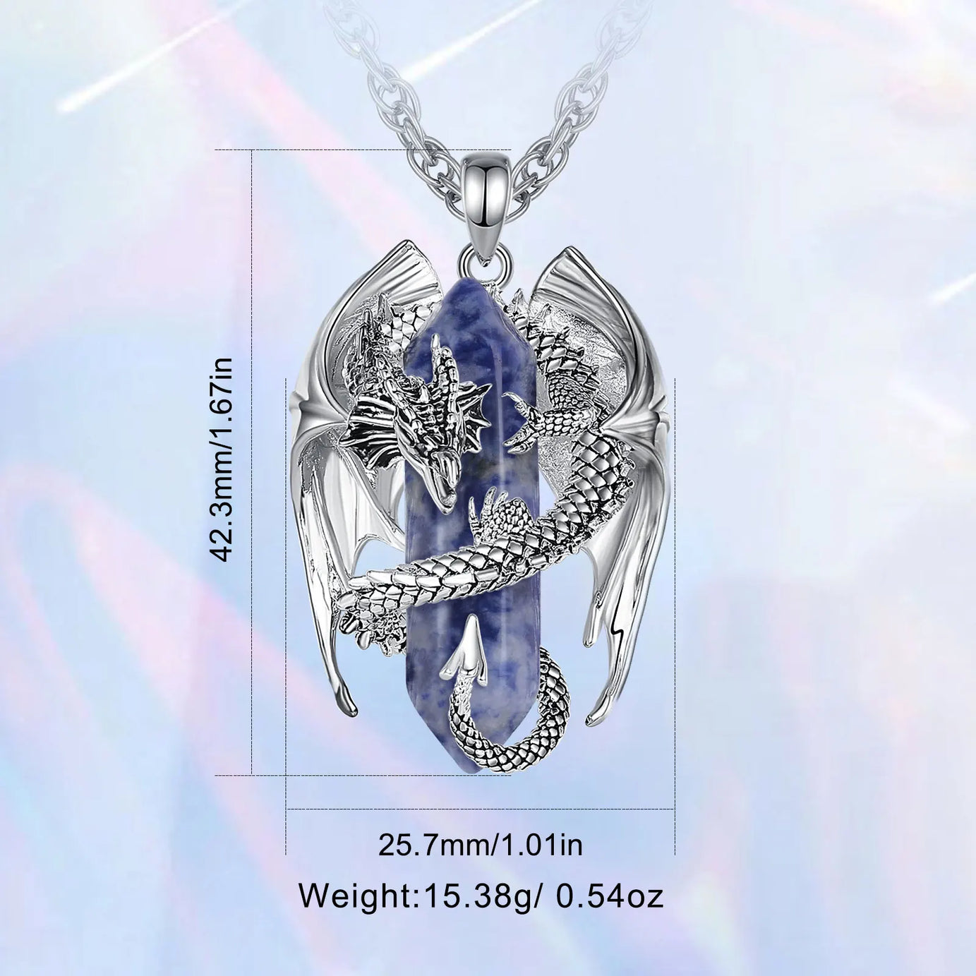 Natural Dumortierite Dragon Pendant Necklace, Hexagonal Blue Healing Crystal Amulet
