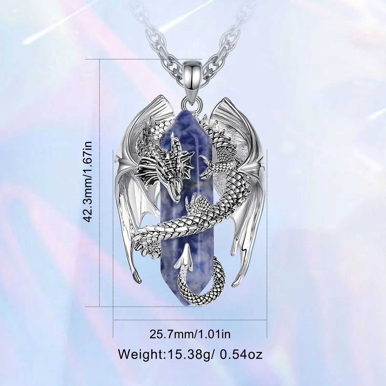 Eudora Dragon Wrapped Dumortierite Hexagonal Crystal Necklace Healing Stone Pendant Spiritual Amulet Jewelry Gift for Women Men