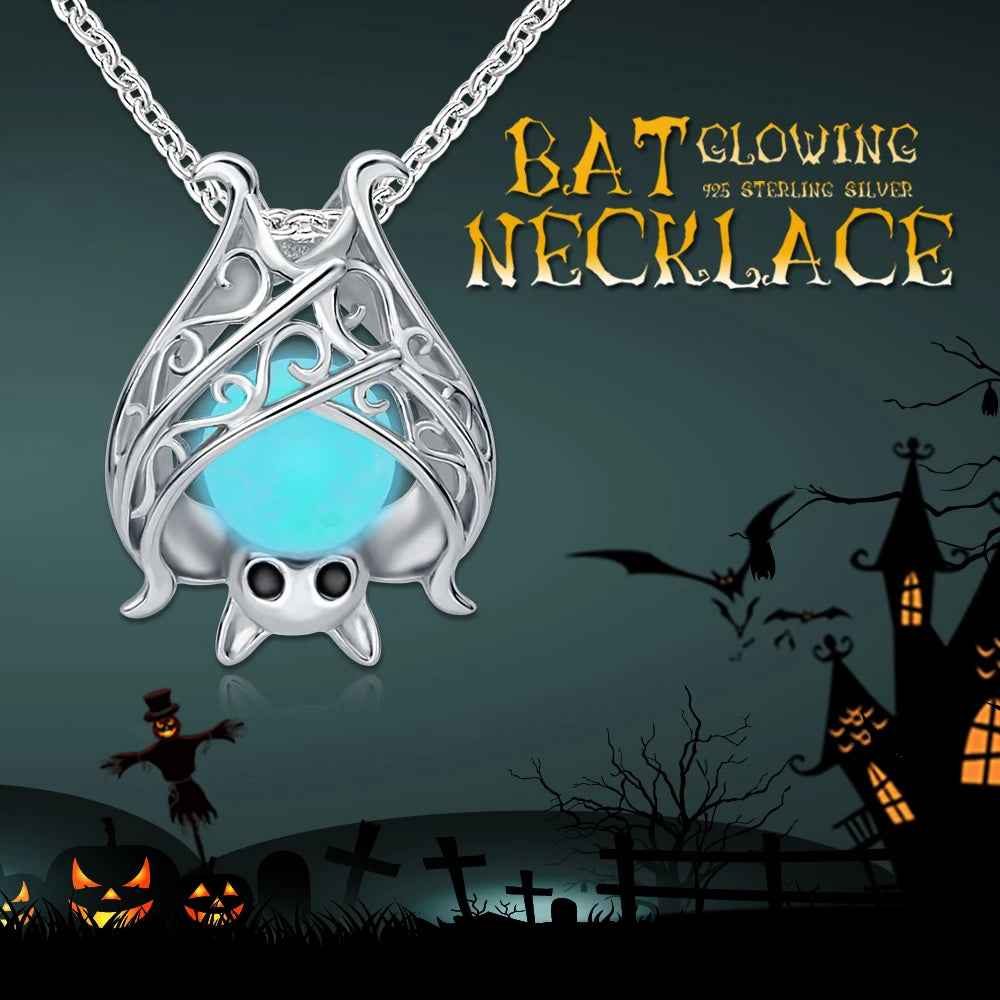 Exquisite Luminous Bat Necklace Openwork Glowing Animal Pendant Children's Birthday Party Anniversary Gift Halloween Jewelry