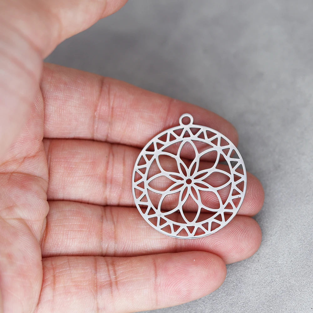 3pcs Exquiaite Amulet Moon Lotus Flower Charms DIY Craft Earrings Necklace Jewelry Making Yogo Buddhism Stainless Steel Pendant