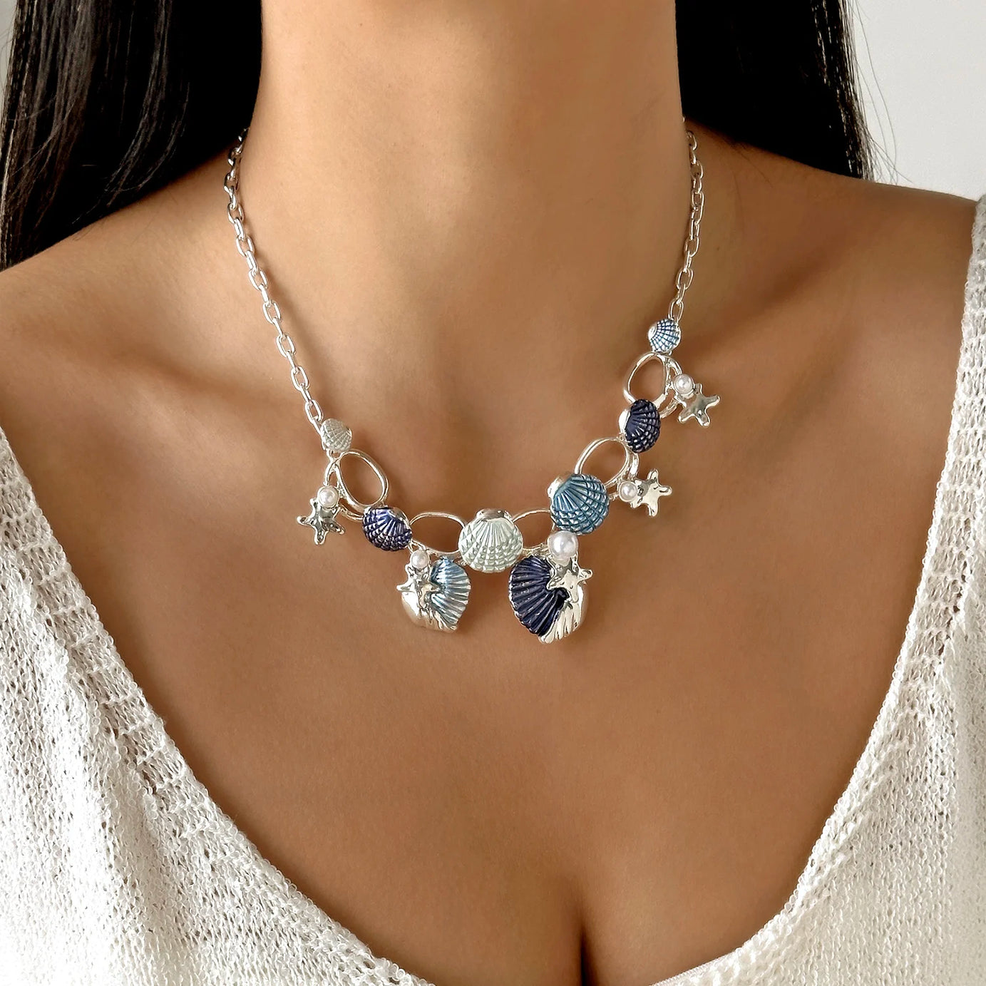 Starfish, Coral and Pearl Zircon Choker, Bracelet or Earring Set