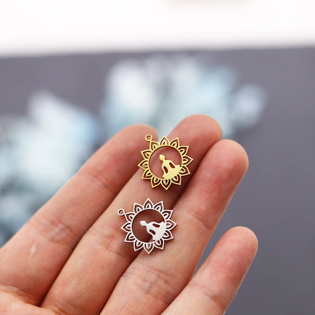 3pcs DIY Earrings Lotus Flower Yogo Buddha Stainless Steel Pendant Moon Charm For Jewelry Making Necklace Amulet Accessories