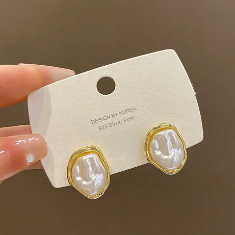 Irregular Pearl Gold Side Stud Earrings Jewelry