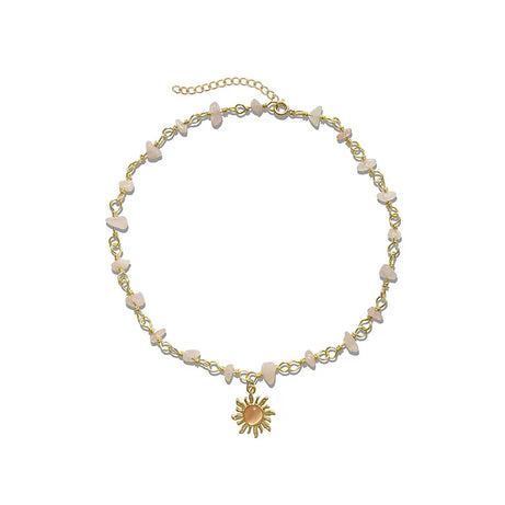 Natural Stone Boho Hippie Sun Necklace for Women Teen Girls, 18K Gold Palted Crystal Choker, Birthday Christmas Jewelry Gifts - Charlie Dolly