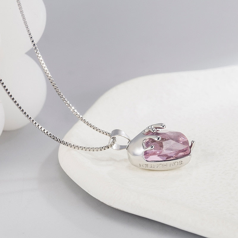 KOFSAC Shiny Romantic Crystal Melt Love Heart Pendant Necklace For Women 925 Silver Jewelry Girl Birthday Gift - Charlie Dolly