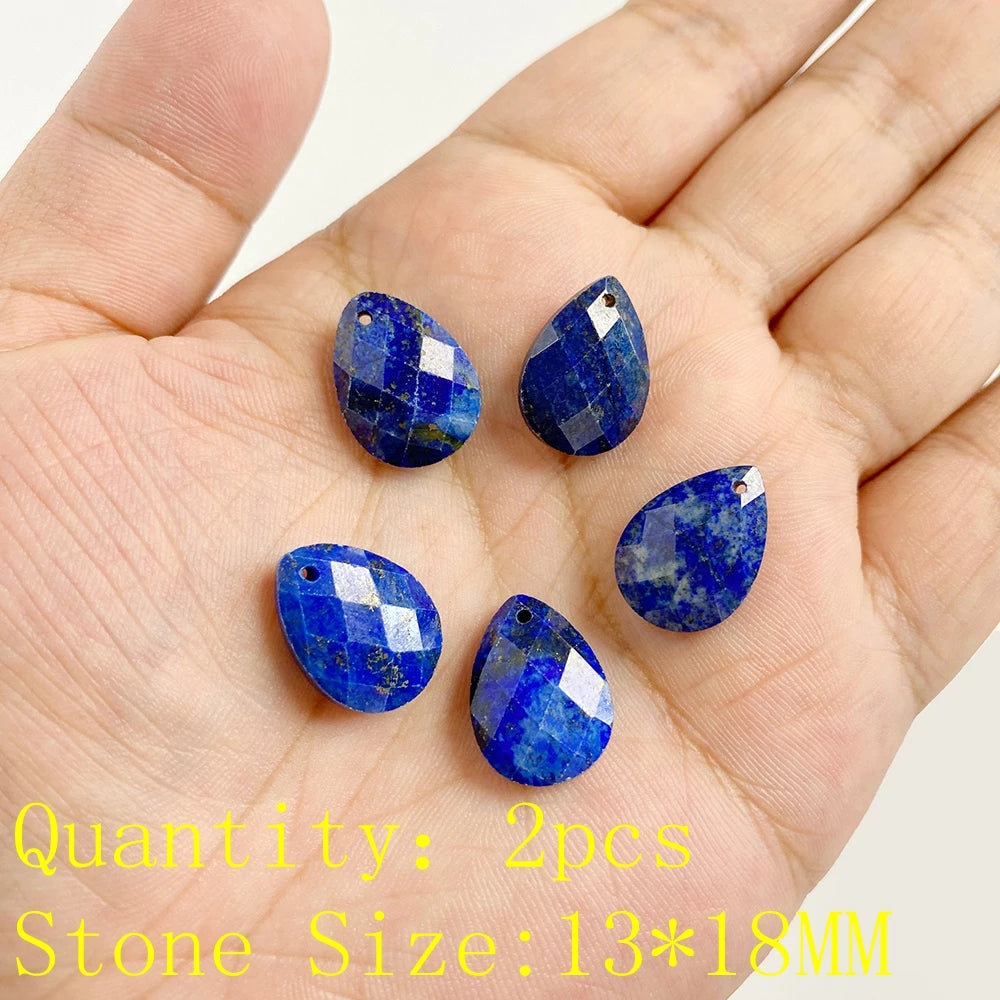 Natural Lapis Lazuli Stone Pendant Charm Waterdrop Square Round Heart Shape Accessory For Making Bracelet Necklace Earring 2pcs