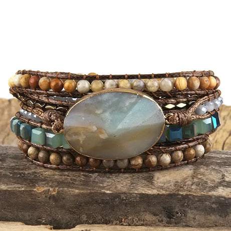 Fashion Handma Bohemian Jewelry Boho Bracelet Mixed Natural Stones Charm 5 Strands Wrap Bracelets Gift for Women girls - Charlie Dolly