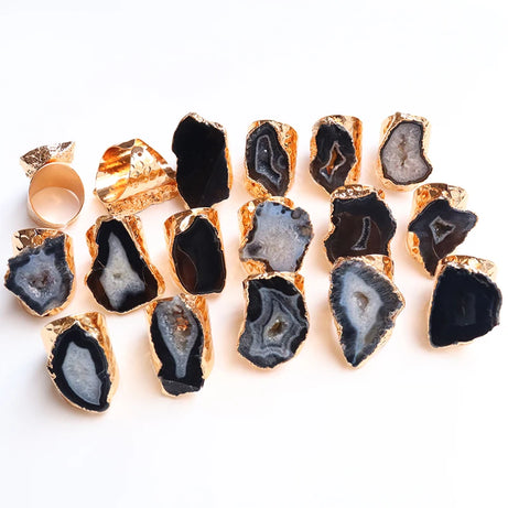 Irregular Natural Geode Stone Rings Agate Slices Wide Open Ring for Women Men Boho Resizable Finger Jewelry - Charlie Dolly