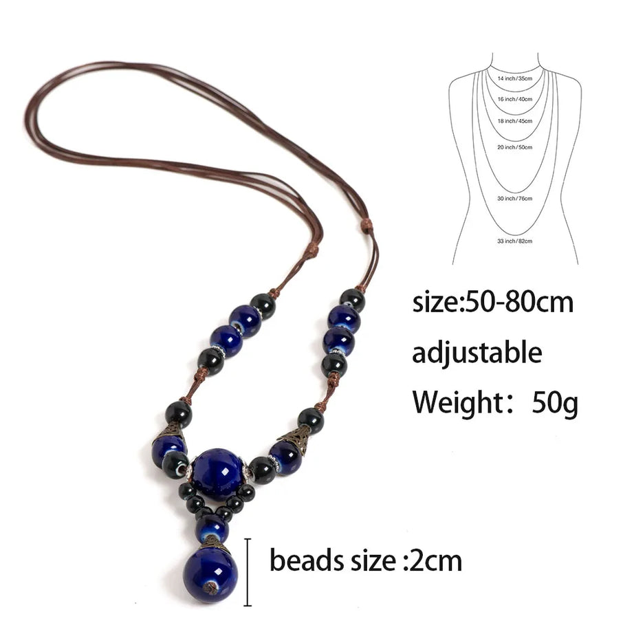 Ceramic Bead Stone Shell Long Necklace Jewelry