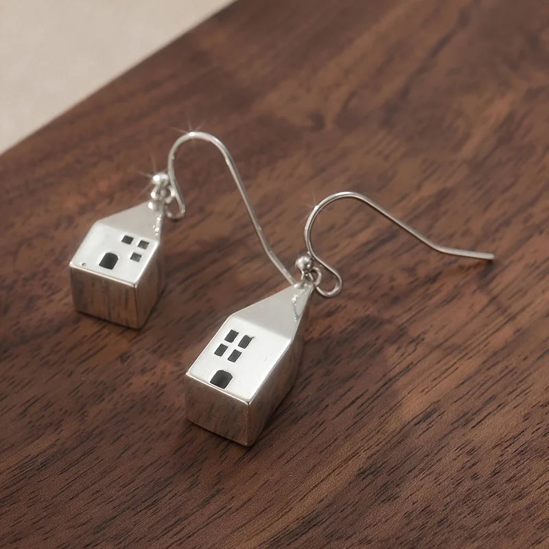 Boho-Chic Handcrafted Mini House Dangle Earrings for Women - Vintage Style, Perfect for Casual Attire & Gifting