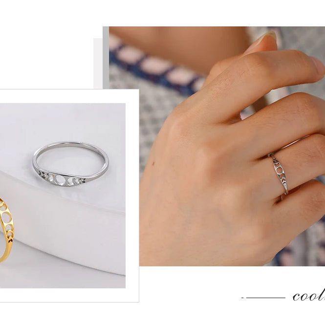 Moon Phase Couple Ring, Minimalist Stainless Steel Band Talisman