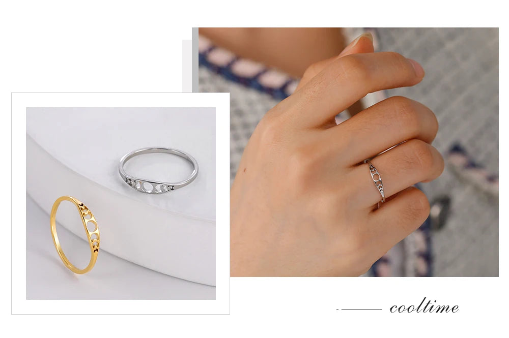 COOLTIME Moon Phase Ring for Women Stainless Steel Minimalist Couple Rings Jewelry Anniversary Gift 2026 New in Wholesale