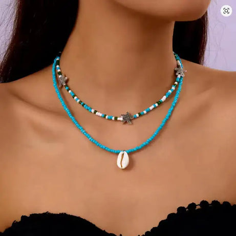 Layered Shell Flower Boho Necklace Set (2 Pieces)