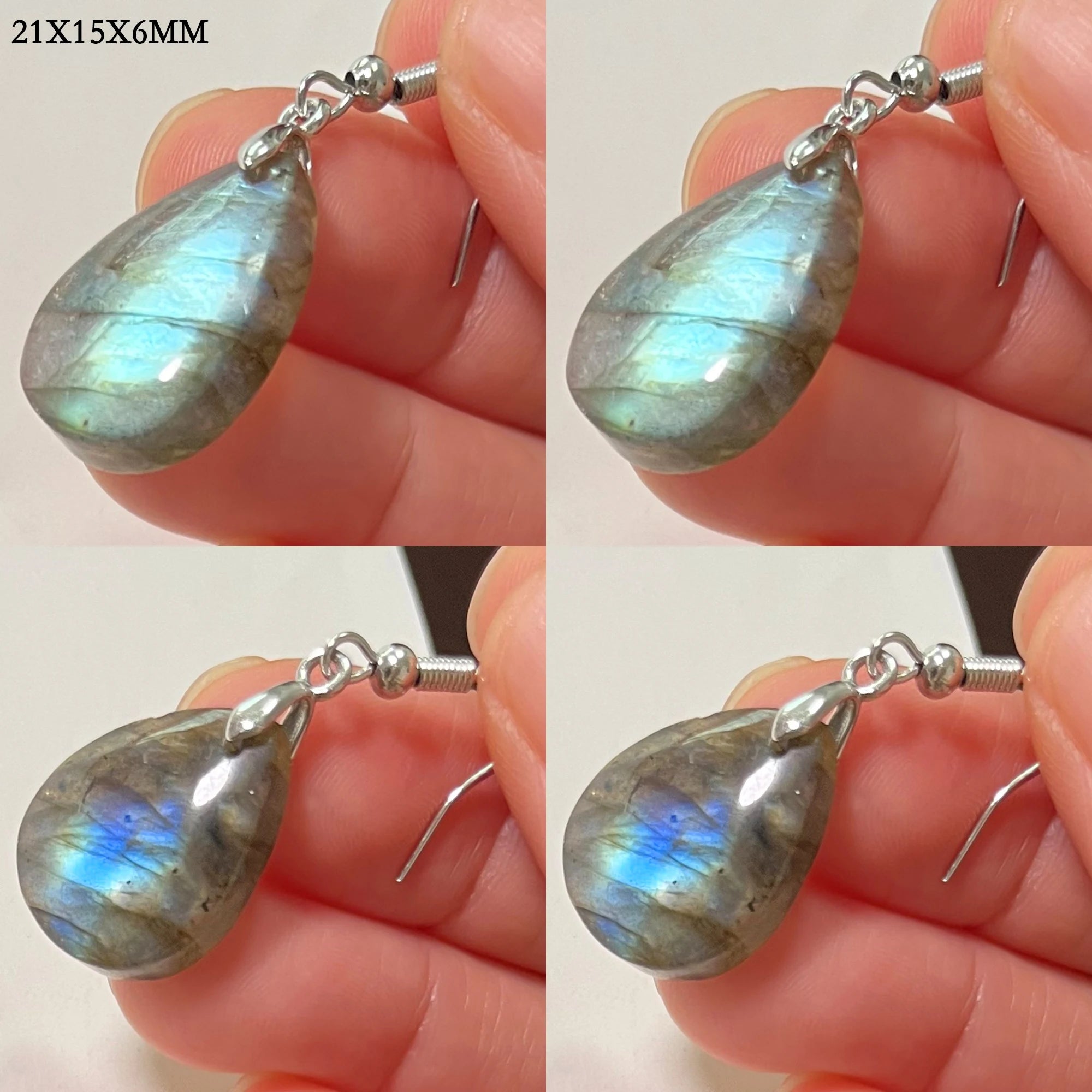 Women Men Irregular Shape Bead Natural Stone Blue Labradorite Earrings