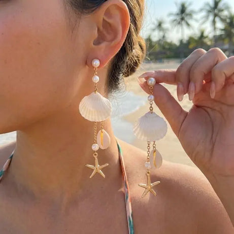Y2K Starfish, Shell and Irregular Stone Hoop Earrings