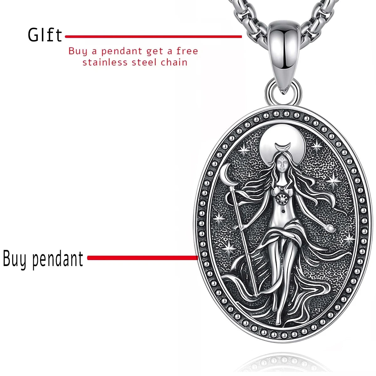 Eudora 925 Sterling Silver NYX Moon Goddess Necklace Wicca Pagan Amulet Pendant Hellenic Jewelry Fine Gift for Women Men