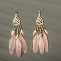 Boho Long Feather Dangle Women's Earrings Beach Long Tassel Beads Handmade Flower Enamel Earrings Bride Wedding Pendientes Mujer - Charlie Dolly