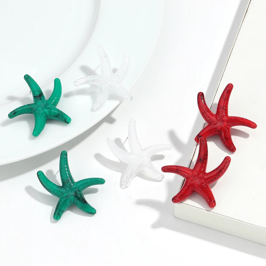 Marble Starfish Shell Stud Earrings