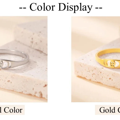 Crescent Moon Phase Ring, Stainless Steel Trendy Celestial Band Talisman