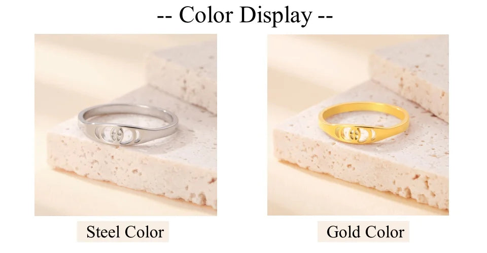 LIKGREAT Trendy Moon Phase Ring Crescent Moon Finger Rings for Women Men Stainless Steel Romantic Lucky Jewelry Boho Gift Amulet
