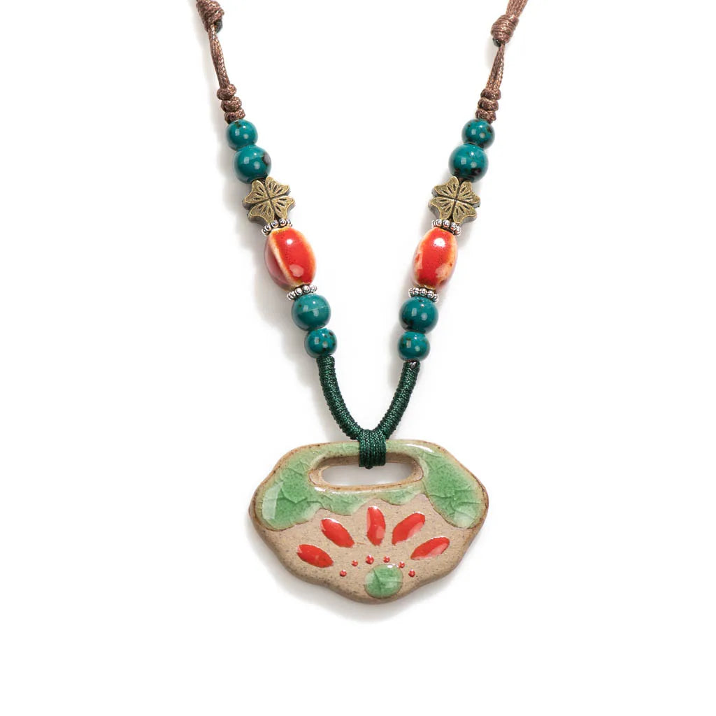 Handmade Ceramic Ethnic Pendant Necklace Jewelry