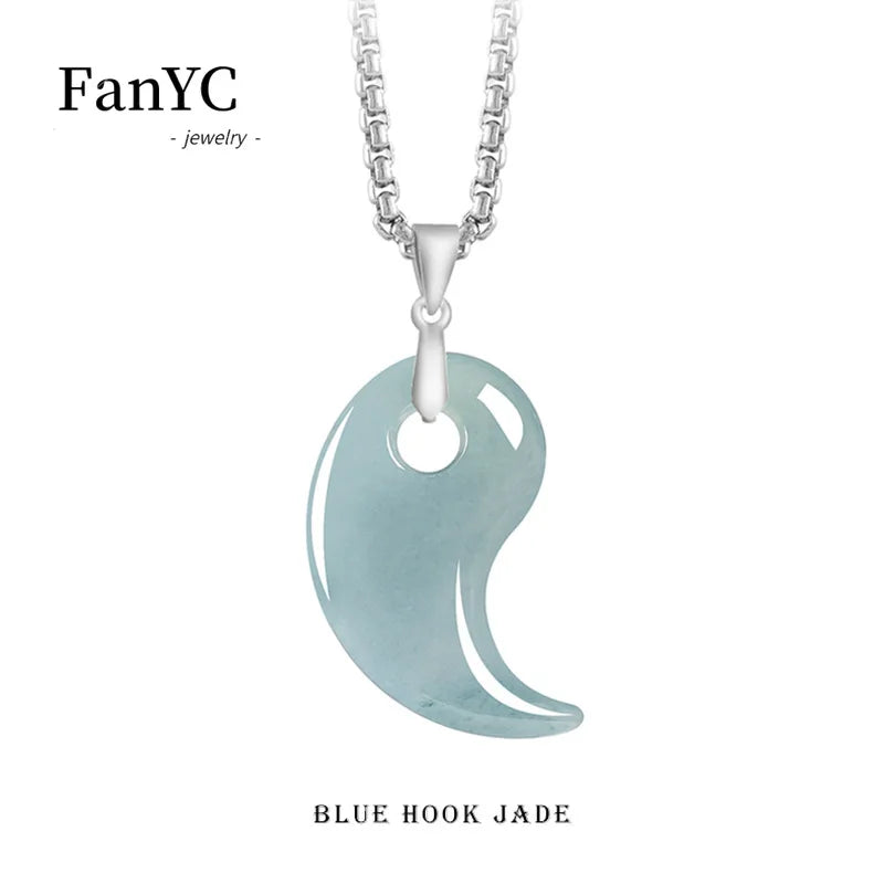 Natural Burmese Jadeite Magatama Pendant with Exquisite Carving Stylish Minimalist Necklace for Men and Women Perfect Gifts