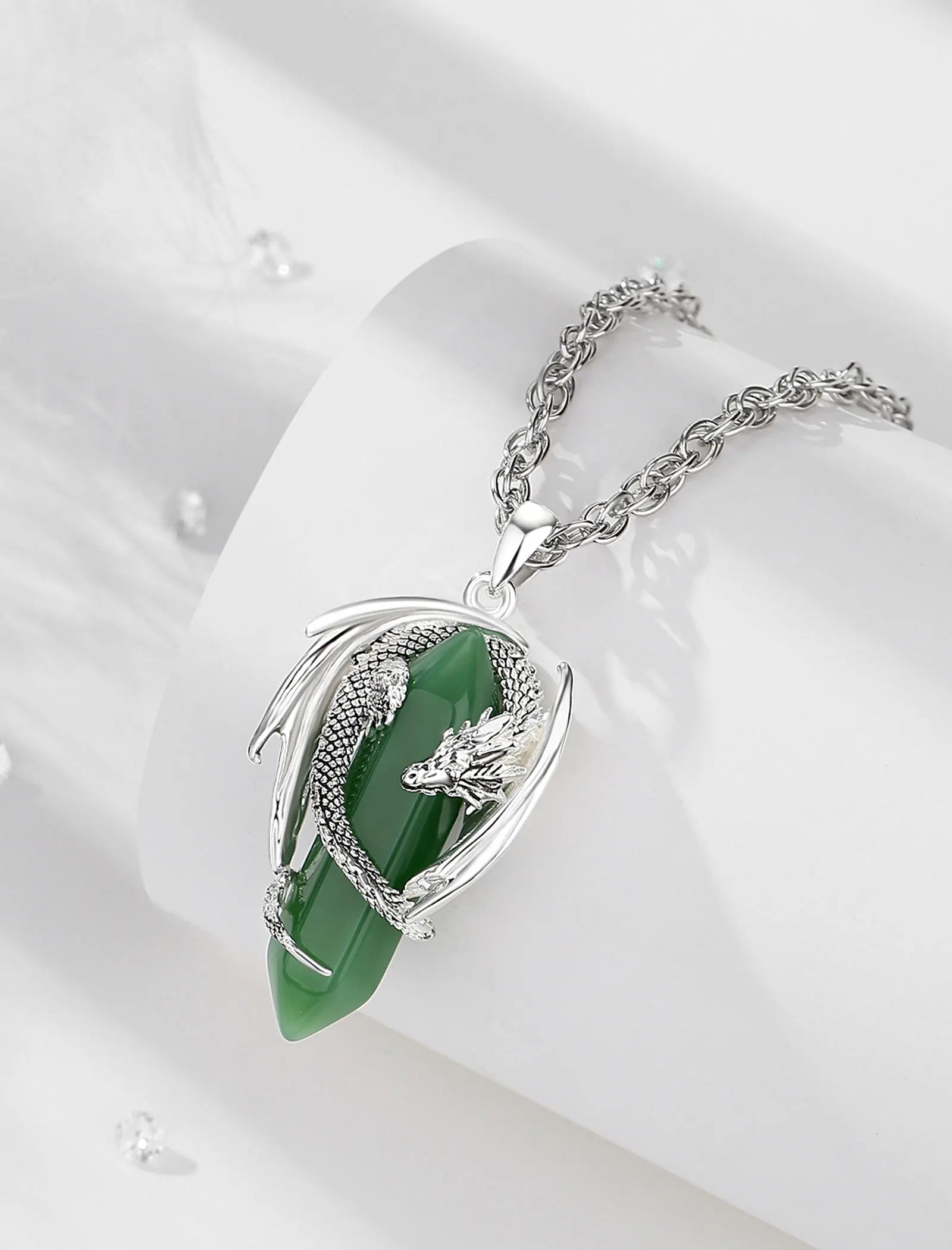 Eudora Dragon Twining Hexagonal Natural Obsidian Prismatic Necklace Punk Turquoise Amethyst Jade Pendant Malachite Jewelry Gift