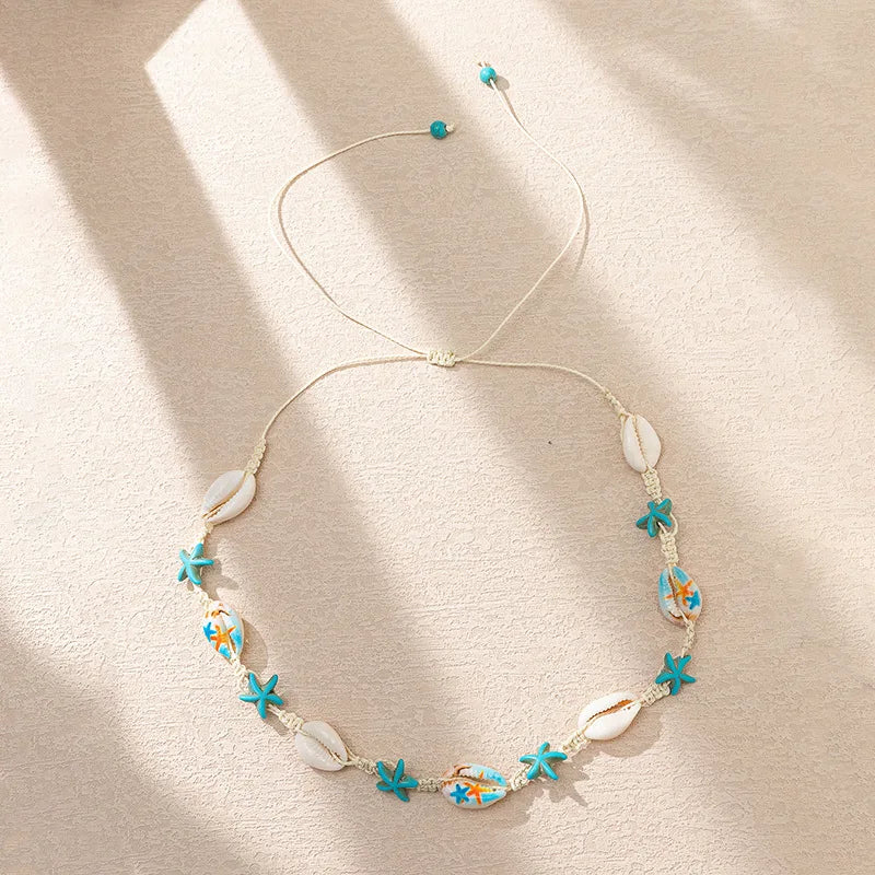 2026 Summer Boho Cowrie Shell Choker Necklace for Women Y2K Cute Blue Starfish Beads Collar Beach Vacation Jewelry Gift