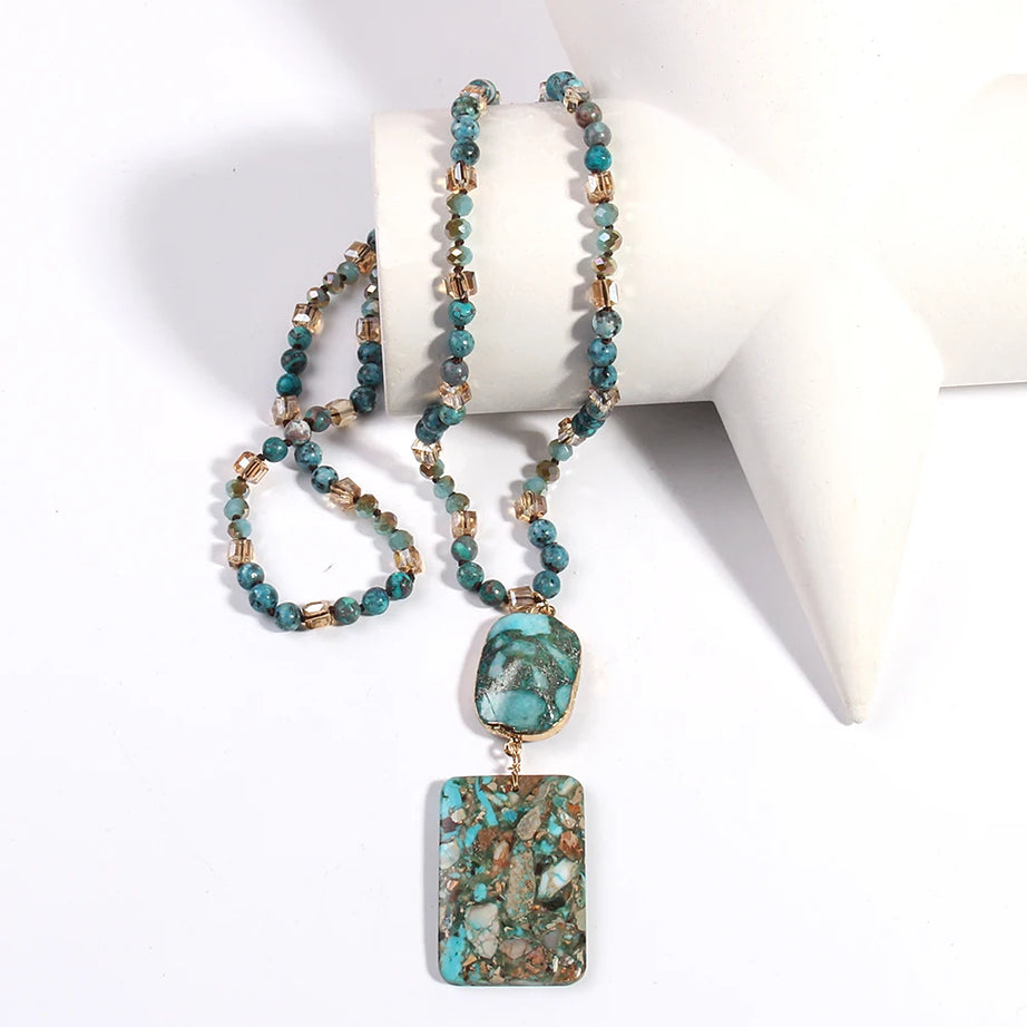 RH Fashion Bohemian Jewelry Natural Stones Crystal Stone Knotted Semi Precious Stone Boho Multi Pendant Necklace Women Gift - Charlie Dolly