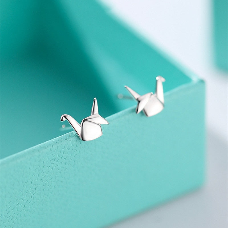 925 Sterling Silver Paper Crane Stud Earrings for Women Cute Mini Piercing Earring Romantic 14k Gold Jewelry Gift - Charlie Dolly