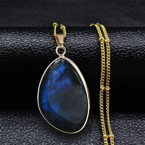 Boho Blue Labradorite Palm Necklace Water Drop Natural Healing Gem Stones Pendant Necklaces Reiki Moonstone Energy Jewelry NHH31 - Charlie Dolly