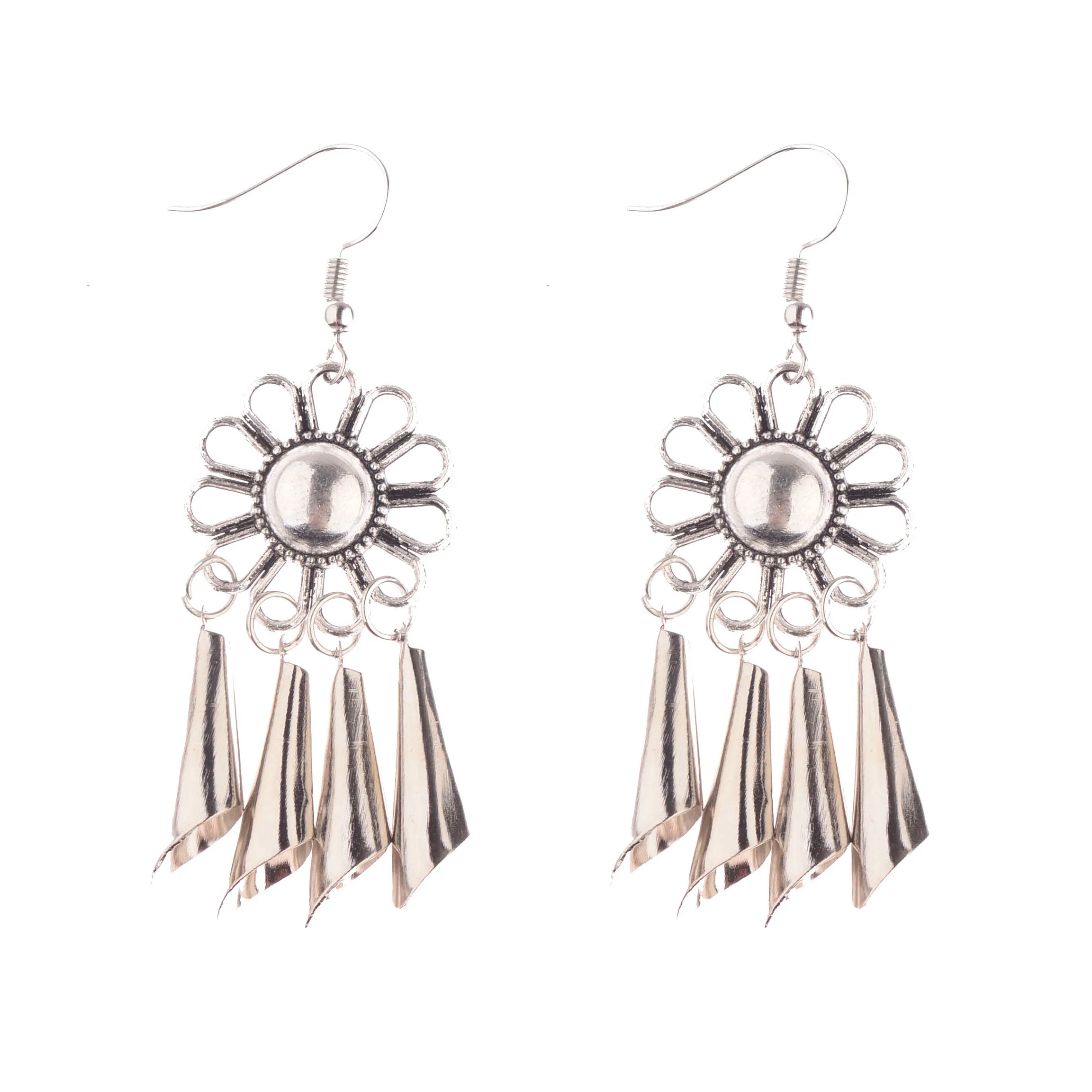 Silver Hollow Round Leaf Tassel Jhumki Earrings Jewelry