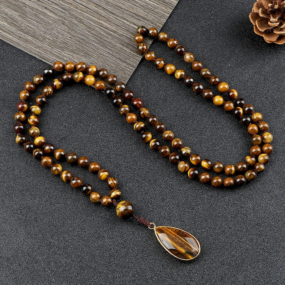 Tiger Eye Knotted 108 Mala Necklace Jewelry