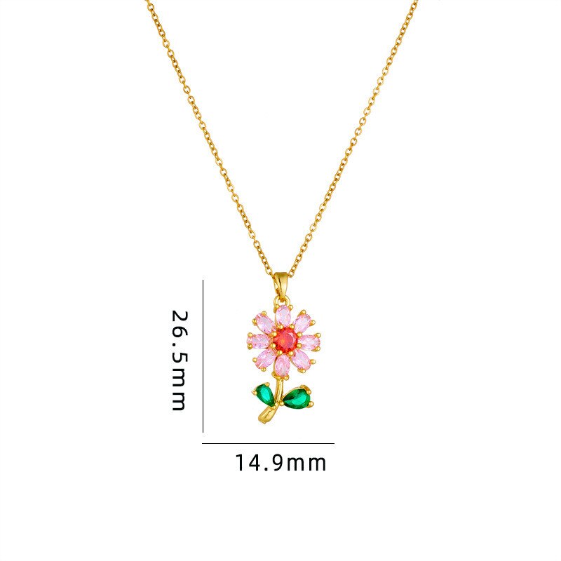 Light Luxury Zircon Sunflower Pendant Necklace Stainless Steel Fashion Plant Flower Choker Jewelry Party Gifts For Women Girls - Charlie Dolly