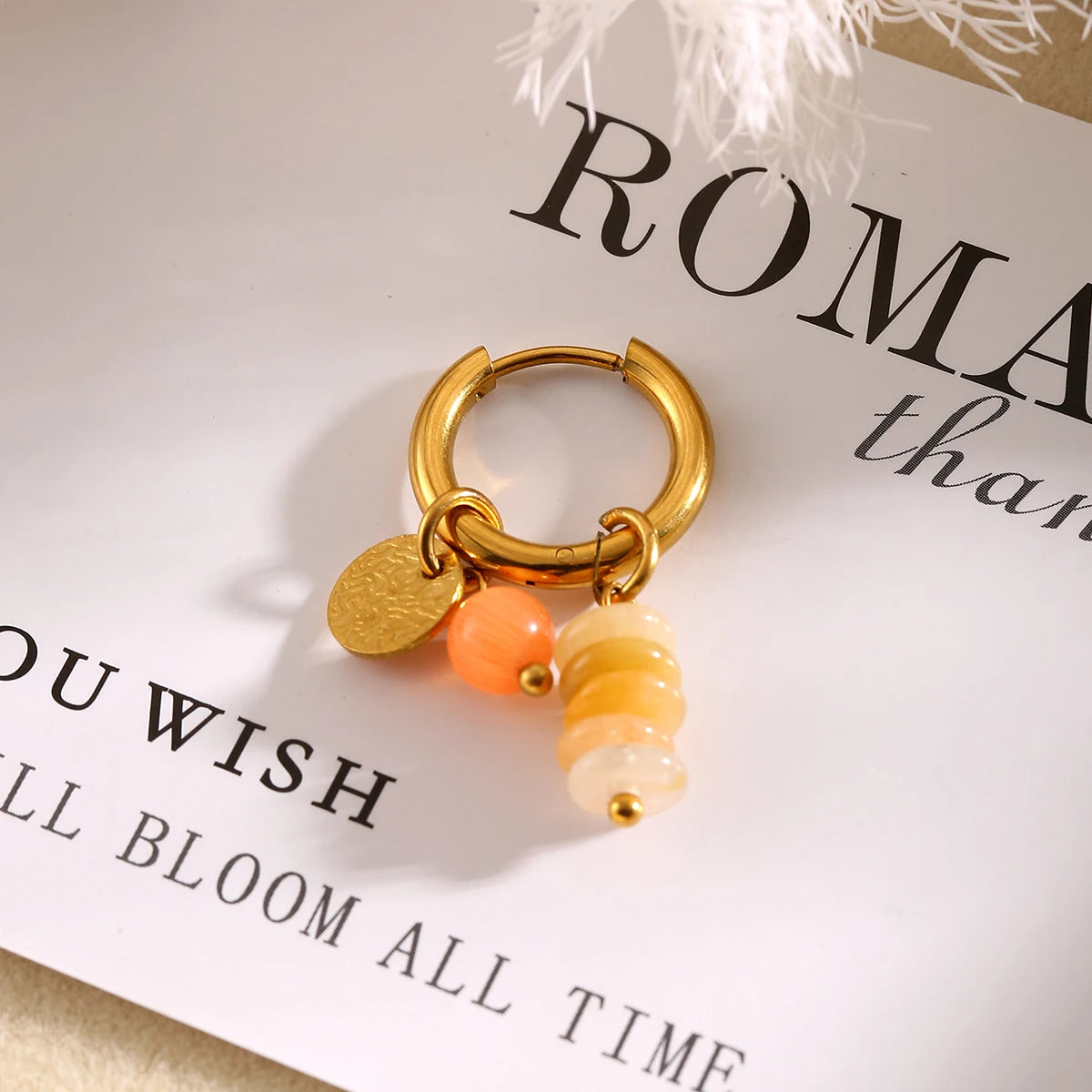 Jolivie Stainless Steel Natural Stone Earrings Women Bohemia Vintage Hoop Earrings for Women Ear Trendy Jewelry Gift