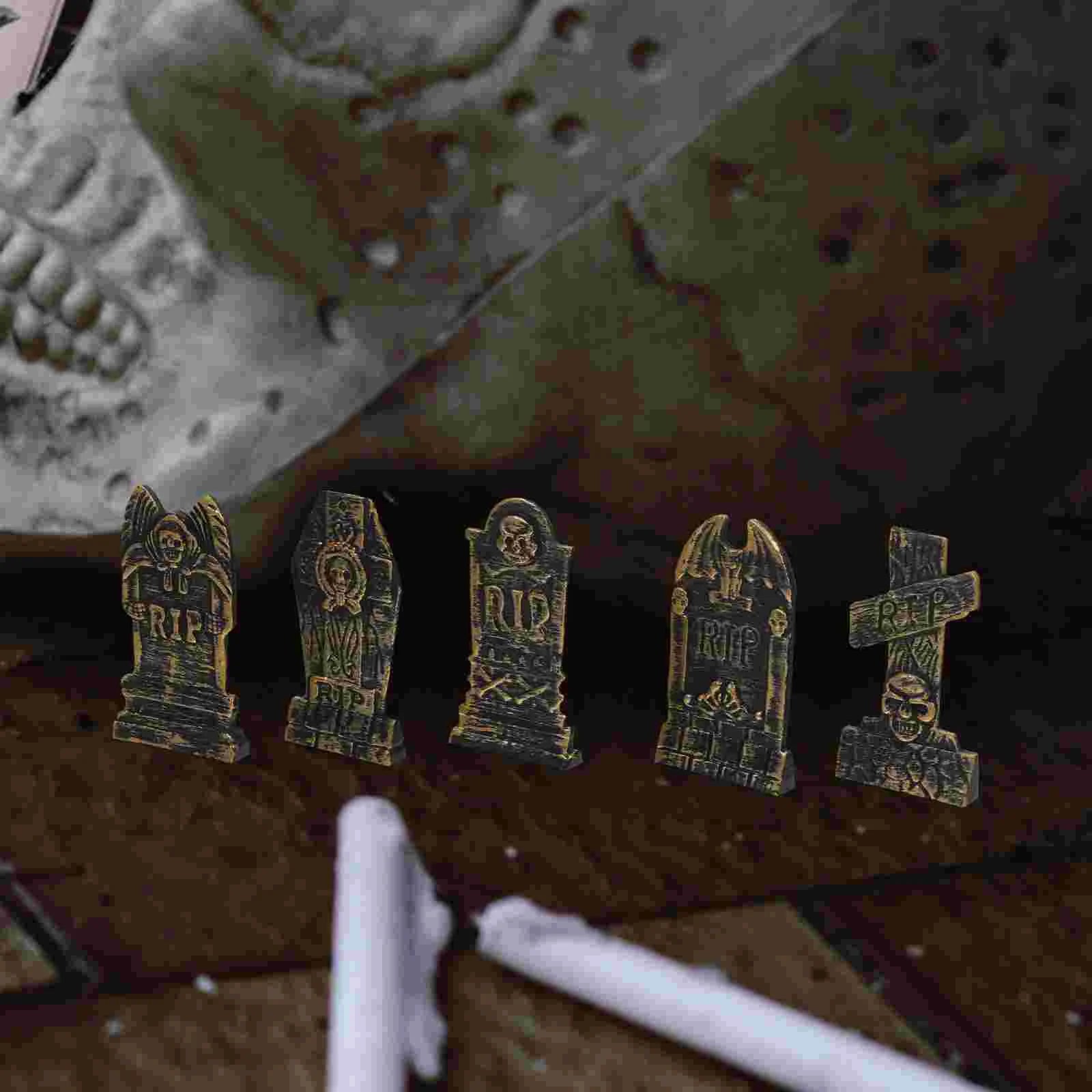 10 Pcs Halloween Decorations Skull Tombstone Craft Fake Ornaments Decorative Small Gravestone Plastic Headstone Shape Adornment - Charlie Dolly