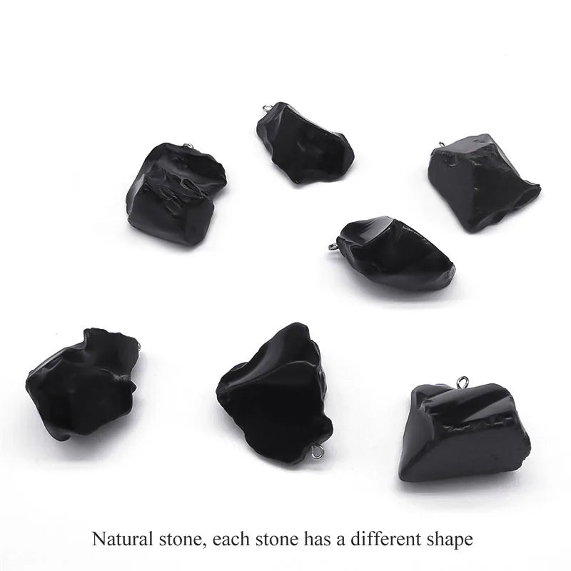 Boho Obsidian Natural Stone Bead Lucky Necklace Pendant Women Stainless Steel Black Color Chain Necklace Fashion Jewelry NGG47-1