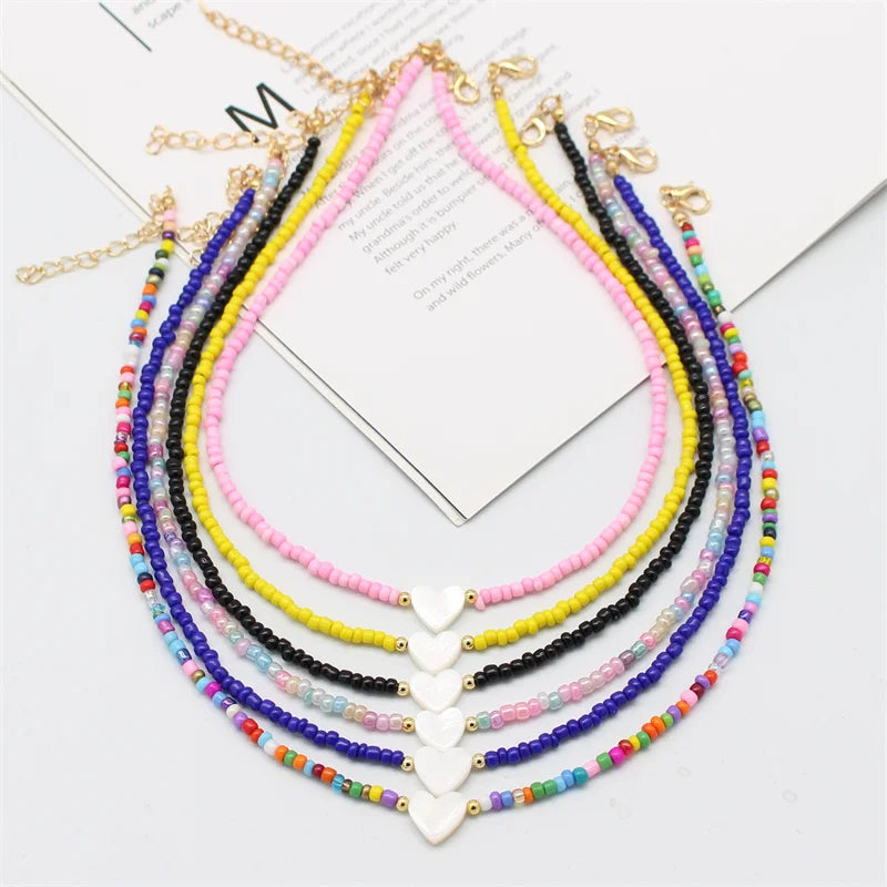 Boho Natural Shell Heart Simple Beads Necklace Fashion Sweet Neck Collar Choker Short Chain Handmade Collier Female Jewelry Gift