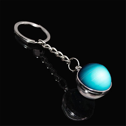 Glow In The Dark Solar System Galaxy Planet Keychain Jupter Moon Earth Mars Sun Nebula Double Side Glass Ball Key Chain Pendant