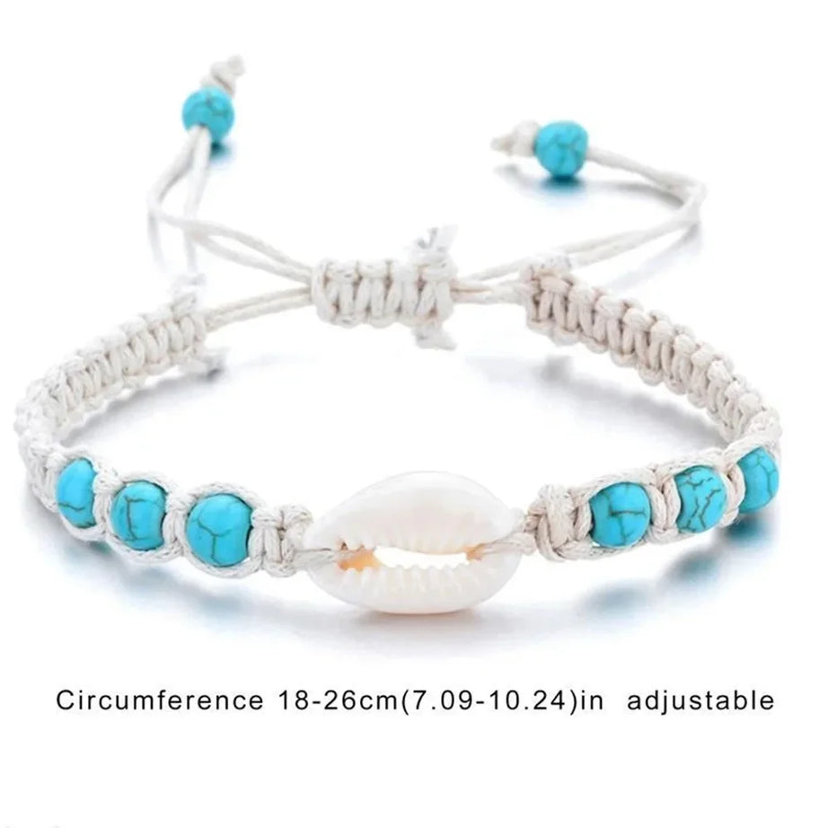 Starfish Shell and Turquoise Woven Wax Rope Bracelet